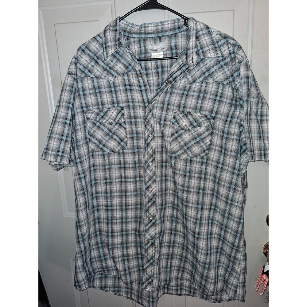 Wrangler Wrancher Western Shirt Mens 2XL Pearl Snap Plaid Short Sleeve Cowboy